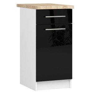 Armoires De Cuisine Basse Akord S40 Oliwia Modulable Blanc 40 Cm 1 Porte 1 Tiroir Façade Noir Brillant 2 Étagères 40X46X85 Cm