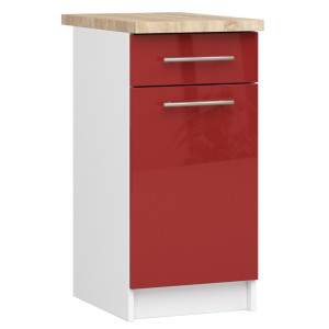 Armoires De Cuisine Basse Akord S40 Oliwia Modulable Blanc 40 Cm 1 Porte 1 Tiroir Façade Rouge Brillante 2 Étagères 40X46X85 Cm