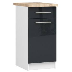 Armoires De Cuisine Basse Akord S40 Oliwia Blanc 40 Cm 1 Porte 1 Tiroir Façade Graphite Brillant 2 Étagères 40X46X85 Cm