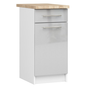Armoires De Cuisine Basse Akord S40 Oliwia Blanc 40 Cm 1 Porte 1 Tiroir Façade Métallique Brillant 2 Étagères 40X46X85 Cm