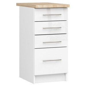 Armoires De Cuisine Basse Akord S40 Oliwia Modulable Blanc 40 Cm 4 Tiroirs Façade Blanche Brillante 40X46X85 Cm