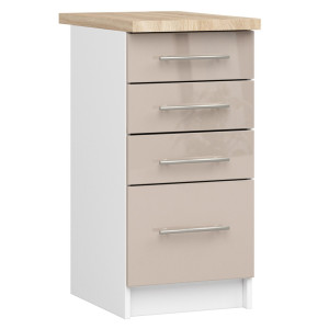 Armoires De Cuisine Basse Akord S40 Oliwia Modulable Blanc 40 Cm 4 Tiroirs Façade Cappuccino Brillant 40X46X85 Cm