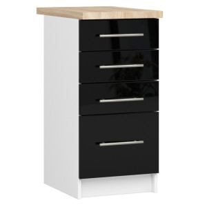 Armoires De Cuisine Basse Akord S40 Oliwia Modulable Blanc 40 Cm 4 Tiroirs Façade Noir Brillant 40X46X85 Cm