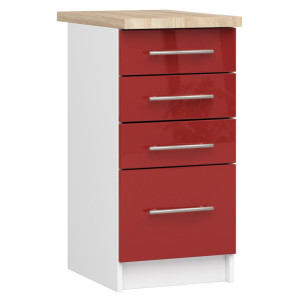 Armoires De Cuisine Basse Akord S40 Oliwia Modulable Blanc 40 Cm 4 Tiroirs Façade Rouge Brillante 40X46X85 Cm