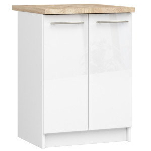 Armoires De Cuisine Basse Akord S60 Oliwia Modulable Blanc 60 Cm 2 Portes Façade Blanche Brillante 2 Étagères 60X46X85 Cm