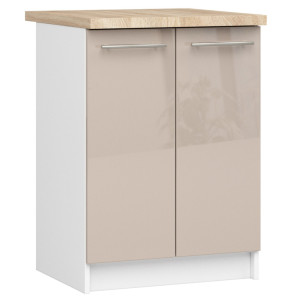 Armoires De Cuisine Basse Akord S60 Oliwia Modulable Blanc 60 Cm 2 Portes Façade Cappuccino Brillant 2 Étagères 60X46X85 Cm