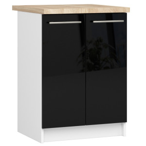 Armoires De Cuisine Basse Akord S60 Oliwia Modulable Blanc 60 Cm 2 Portes Façade Noir Brillant 2 Étagères 60X46X85 Cm
