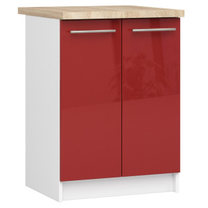 Armoires De Cuisine Basse Akord S60 Oliwia Modulable Blanc 60 Cm 2 Portes Façade Rouge Brillante 2 Étagères 60X46X85 Cm