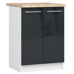 Armoires De Cuisine Basse Akord S60 Oliwia Modulable Blanc 60 Cm 2 Portes Façade Graphite Brillant 2 Étagères 60X46X85 Cm