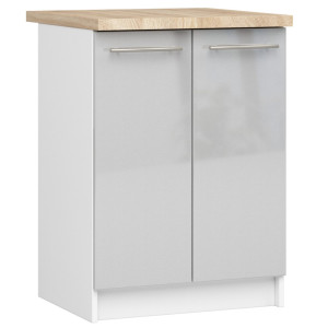 Armoires De Cuisine Basse Akord S60 Oliwia Modulable Blanc 60 Cm 2 Portes Façade Métallique Brillant 2 Étagères 60X46X85 Cm