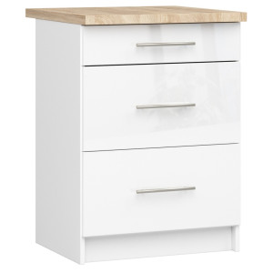Armoires De Cuisine Basse Akord S60 Oliwia Modulable Blanc 60 Cm 3 Tiroirs Façade Blanche Brillante 60X46X85 Cm