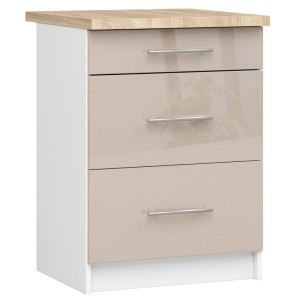 Armoires De Cuisine Basse Akord S60 Oliwia Modulable Blanc 60 Cm 3 Tiroirs Façade Cappuccino Brillant 60X46X85 Cm