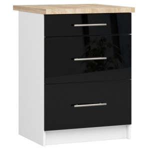 Armoires De Cuisine Basse Akord S60 Oliwia Modulable Blanc 60 Cm 3 Tiroirs Façade Noir Brillant 60X46X85 Cm