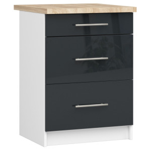 Armoires De Cuisine Basse Akord S60 Oliwia Modulable Blanc 60 Cm 3 Tiroirs Façade Graphite Brillant 60X46X85 Cm