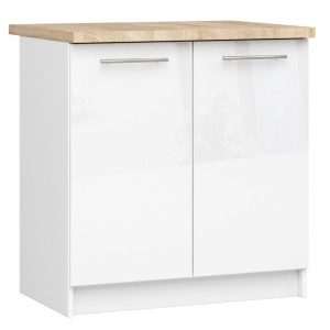 Armoires De Cuisine Basse Akord S80 Oliwia Modulable Blanc 80 Cm 2 Portes Façade Blanche Brillante 2 Étagères 80X46X85 Cm