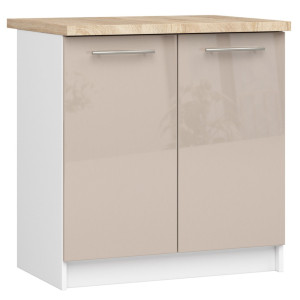 Armoires De Cuisine Basse Akord S80 Oliwia Modulable Blanc 80 Cm 2 Portes Façade Cappuccino Brillant 2 Étagères 80X46X85 Cm