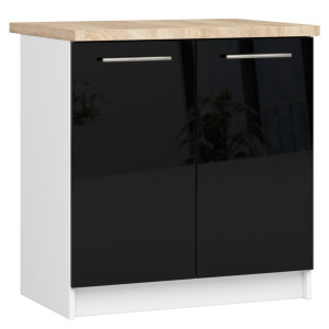Armoires De Cuisine Basse Akord S80 Oliwia Modulable Blanc 80 Cm 2 Portes Façade Noir Brillant 2 Étagères 80X46X85 Cm