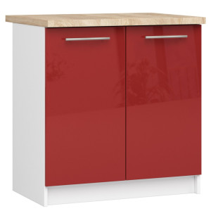 Armoires De Cuisine Basse Akord S80 Oliwia Modulable Blanc 80 Cm 2 Portes Façade Rouge Brillante 2 Étagères 80X46X85 Cm