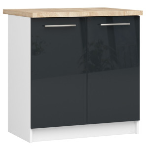 Armoires De Cuisine Basse Akord S80 Oliwia Modulable Blanc 80 Cm 2 Portes Façade Graphite Brillant 2 Étagères 80X46X85 Cm