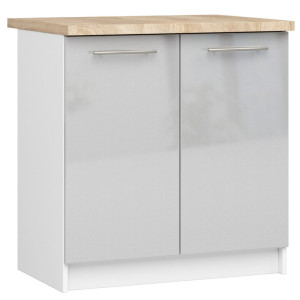 Armoires De Cuisine Basse Akord S80 Oliwia Modulable Blanc 80 Cm 2 Portes Façade Métallique Brillant 2 Étagères 80X46X85 Cm