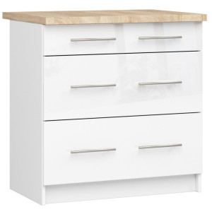 Armoires De Cuisine Basse Akord S80 Oliwia Modulable Blanc 80 Cm 3 Tiroirs Façade Blanche Brillante 80X46X85 Cm