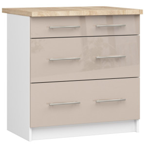 Armoires De Cuisine Basse Akord S80 Oliwia Modulable Blanc 80 Cm 3 Tiroirs Façade Cappuccino Brillant 80X46X85 Cm