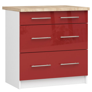 Armoires De Cuisine Basse Akord S80 Oliwia Modulable Blanc 80 Cm 3 Tiroirs Façade Rouge Brillante 80X46X85 Cm