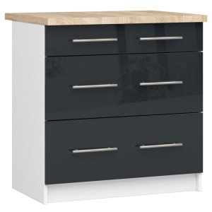Armoires De Cuisine Basse Akord S80 Oliwia Modulable Blanc 80 Cm 3 Tiroirs Façade Graphite Brillant 80X46X85 Cm