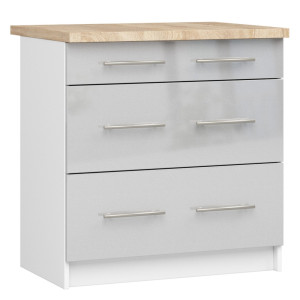 Armoires De Cuisine Basse Akord S80 Oliwia Modulable Blanc 80 Cm 3 Tiroirs Façade Métallique Brillant 80X46X85 Cm