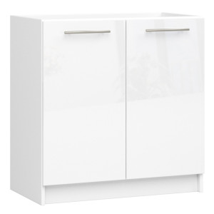 Armoires De Cuisine Basse Akord S80 Pour Évier Oliwia Blanc 80 Cm 2 Portes Couleur Blanc Brillant 1 Étagère 80X46X82 Cm