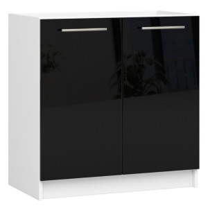 Armoires De Cuisine Basse Akord S80 Pour Évier Oliwia Modulable Blanc 80 Cm 2 Portes Couleur Noir Brillant 1 Étagère 80X46X82 Cm