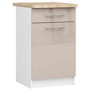Armoires De Cuisine Basse Akord S50 Oliwia Blanc 50 Cm 1 Porte 1 Tiroir Façade Cappuccino Brillant 2 Étagères 50X46X85 Cm