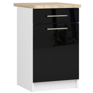 Armoires De Cuisine Basse Akord S50 Oliwia Modulable Blanc 50 Cm 1 Porte 1 Tiroir Façade Noir Brillant 2 Étagères 50X46X85 Cm