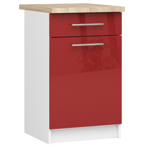 Armoires De Cuisine Basse Akord S50 Oliwia Modulable Blanc 50 Cm 1 Porte 1 Tiroir Façade Rouge Brillante 2 Étagères 50X46X85 Cm