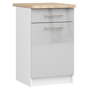 Armoires De Cuisine Basse Akord S50 Oliwia Blanc 50 Cm 1 Porte 1 Tiroir Façade Métallique Brillant 2 Étagères 50X46X85 Cm