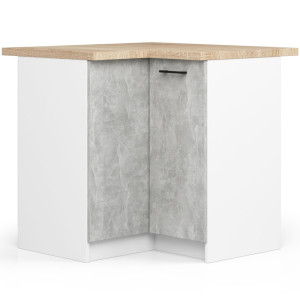 Armoires De Cuisine Basse Akord S90 D'angle Oliwia Blanc 90 Cm 2 Portes Façade Béton 2 Étagères 90X46X85 Cm