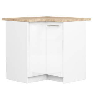 Armoires De Cuisine Basse Akord S90 D'angle Oliwia Blanc 90 Cm 2 Portes Façade Blanche Brillante 2 Étagères 90X46X85 Cm