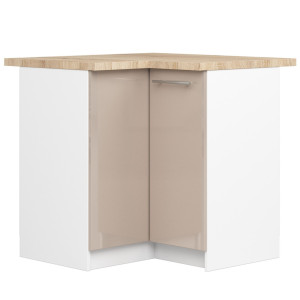 Armoires De Cuisine Basse Akord S90 D'angle Oliwia Blanc 90 Cm 2 Portes Façade Cappuccino Brillant 2 Étagères 90X46X85 Cm