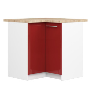 Armoires De Cuisine Basse Akord S90 D'angle Oliwia Blanc 90 Cm 2 Portes Façade Rouge Brillante 2 Étagères 90X46X85 Cm