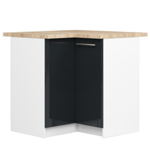 Armoires De Cuisine Basse Akord S90 D'angle Oliwia Blanc 90 Cm 2 Portes Façade Graphite Brillant 2 Étagères 90X46X85 Cm