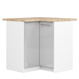 Armoires De Cuisine Basse Akord S90 D'angle Oliwia Blanc 90 Cm 2 Portes Façade Métallique Brillant 2 Étagères 90X46X85 Cm