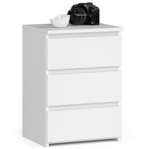 Table De Chevet Akord Cl3 Blanche 40 Cm 3 Tiroirs Façade Blanche 40X35X57 Cm
