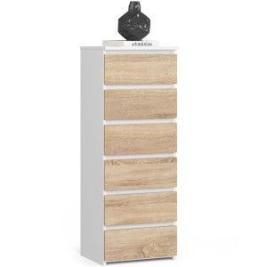 Commode Akord Cl6 Blanche 40 Cm 6 Tiroirs Façade Chêne Sonoma 40X35X109 Cm