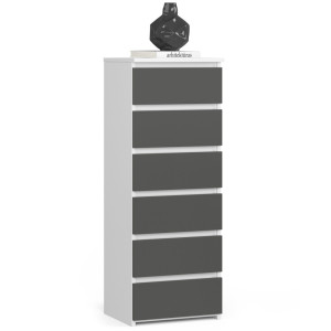 Commode Akord Cl6 Blanche 40 Cm 6 Tiroirs Façade Gris Graphite 40X35X109 Cm