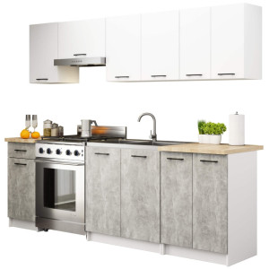 Ensemble De Cuisine Akord Oliwia 2.4M Blanc 240 Cm 11 Portes 1 Tiroir Façade Béton 240X46X203 Cm