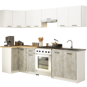 Ensemble De Cuisine Akord Oliwia Blanc 300 Cm 11 Portes 1 Tiroir Façade Béton 300X46X203 Cm