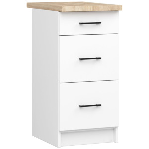 Armoires De Cuisine Basse Akord S40 Oliwia Modulable Blanc 40 Cm 3 Tiroirs Façade Blanche 40X46X85 Cm