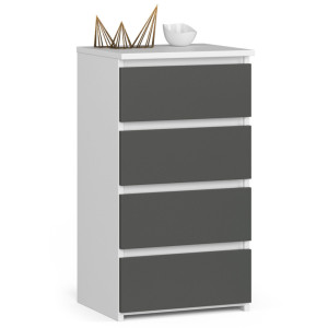 Commode Akord Cl4 Blanche 40 Cm 4 Tiroirs Façade Gris Graphite 40X35X74 Cm