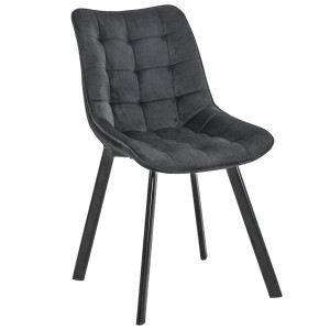 1 Pièce Chaise Matelassée De Salle À Manger En Velours Akord Sj.28 Noir