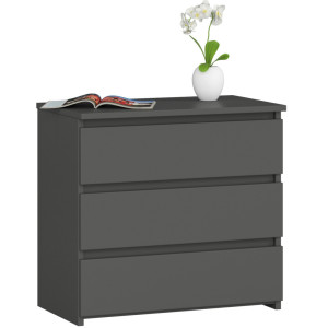 Table De Chevet Akord Cl3 Gris Graphite 60 Cm 3 Tiroirs Façade Gris Graphite 60X35X57 Cm